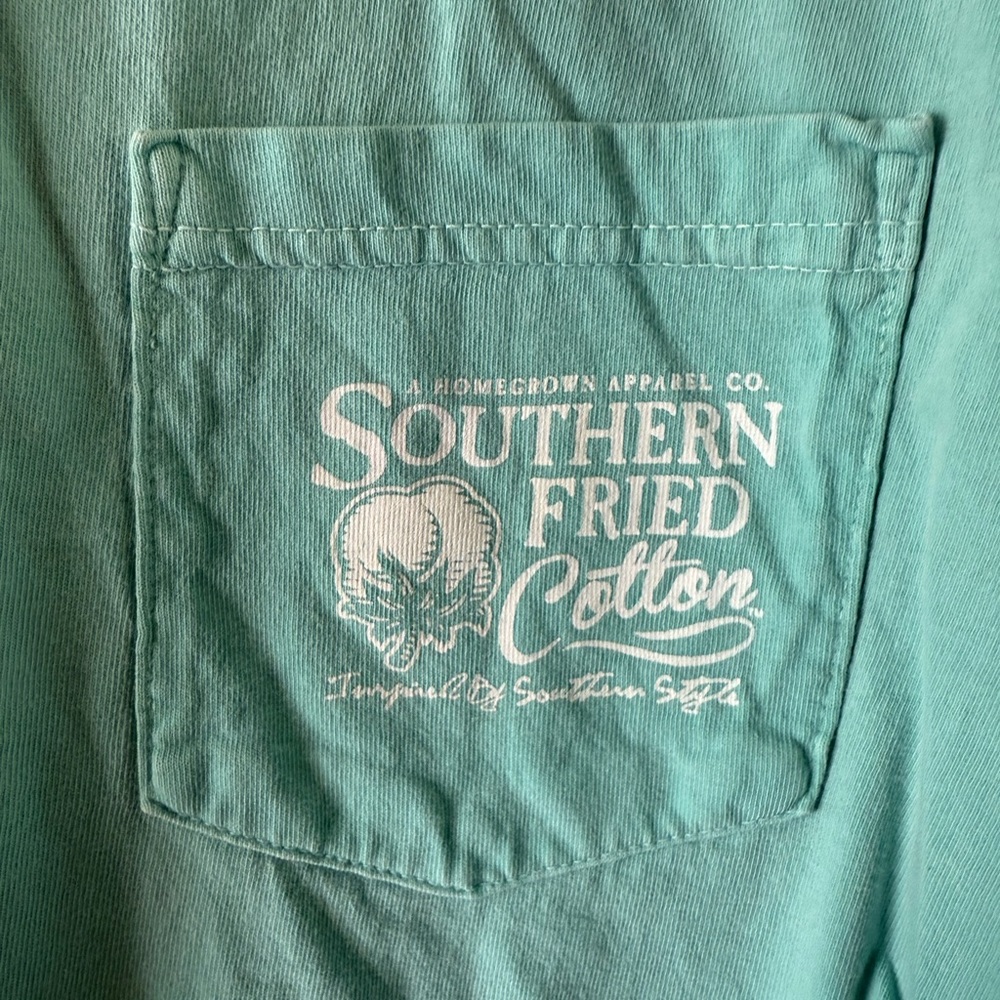 Comfort Colors L Pastel Aqua Long Sleeve Holiday Southern Fried Cotton T-Shirt - Picture 4 of 6